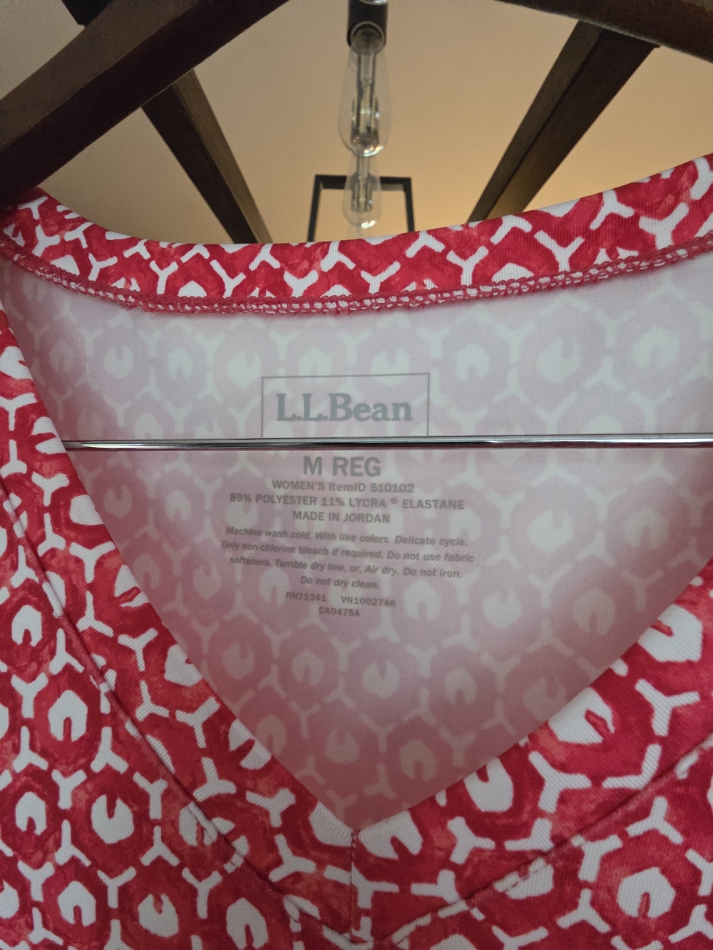 L.L. Bean Dark Coral Geometric V‑Neck Short Sleeve A‑Line Dress - Picture 2 of 4